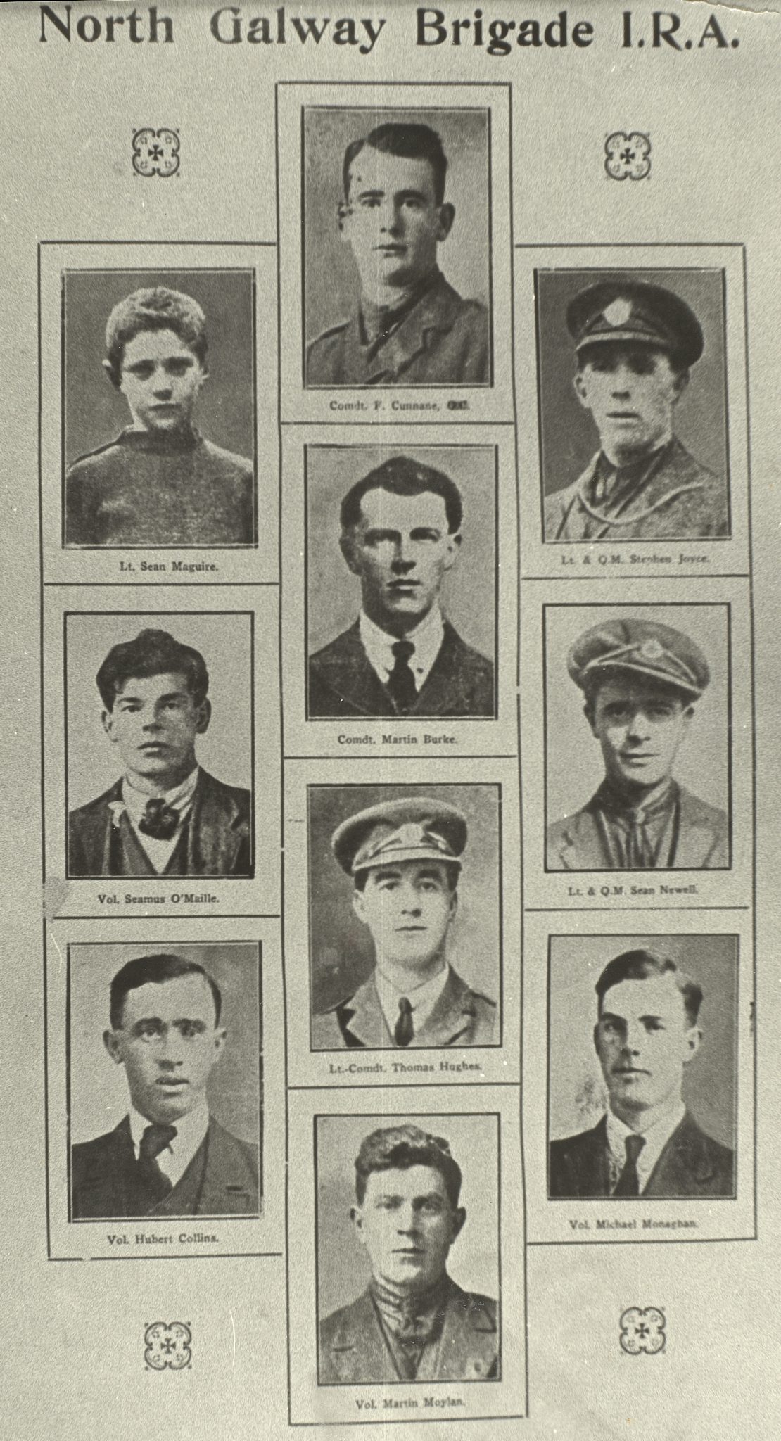 Newspaper cutting with ten profile pictures of members of the North Galway Brigade of the I.R.A.